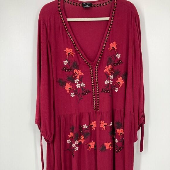 City Chic Embroidered Dress Size 18 Red Color 100% Viscose - Picture 1 of 10